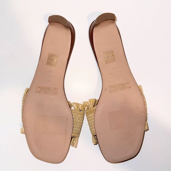 J.Crew Lina Kitten Heels Sandals Woven Raffia Fringe Natural Straw & Leather 9.5 - Picture 8 of 11